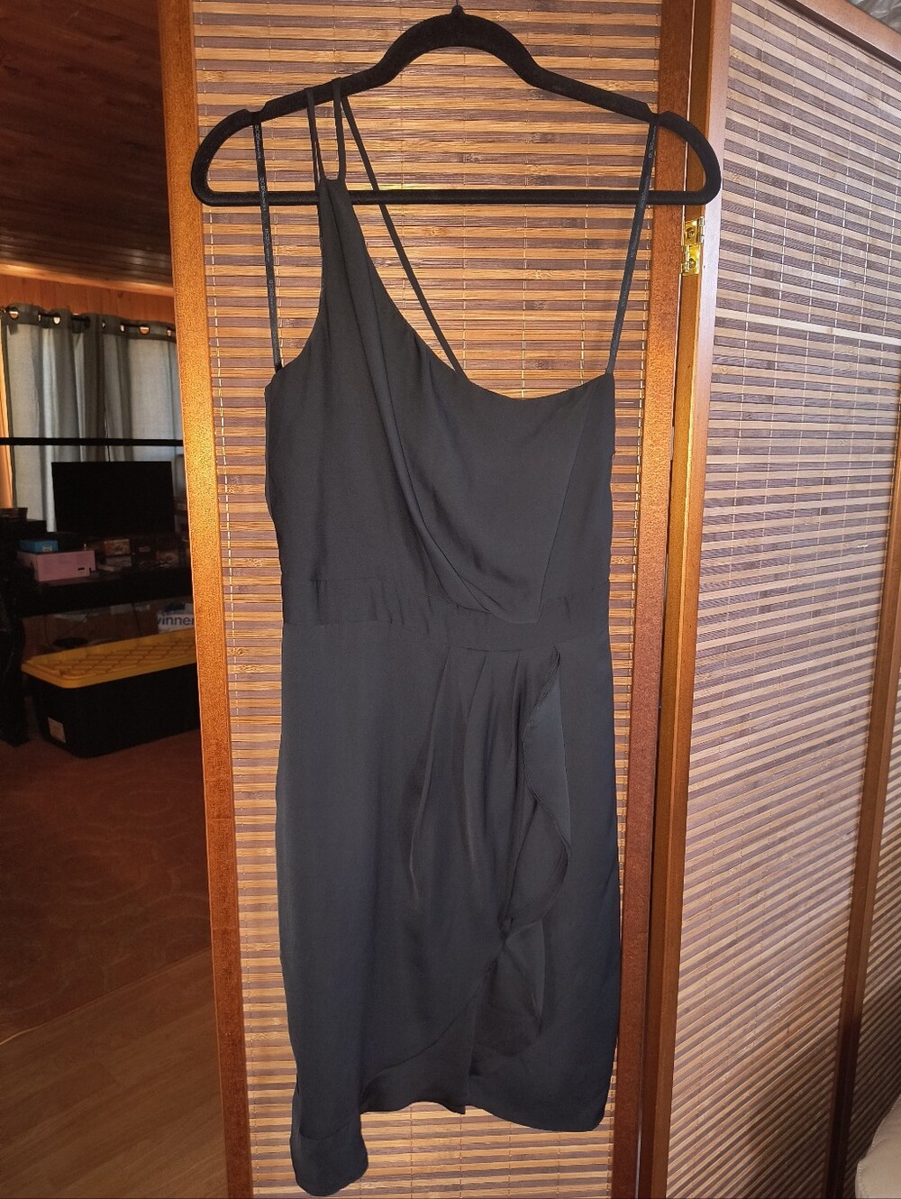 BCBGeneration Black One-Shoulder Draped Cocktail Dress
